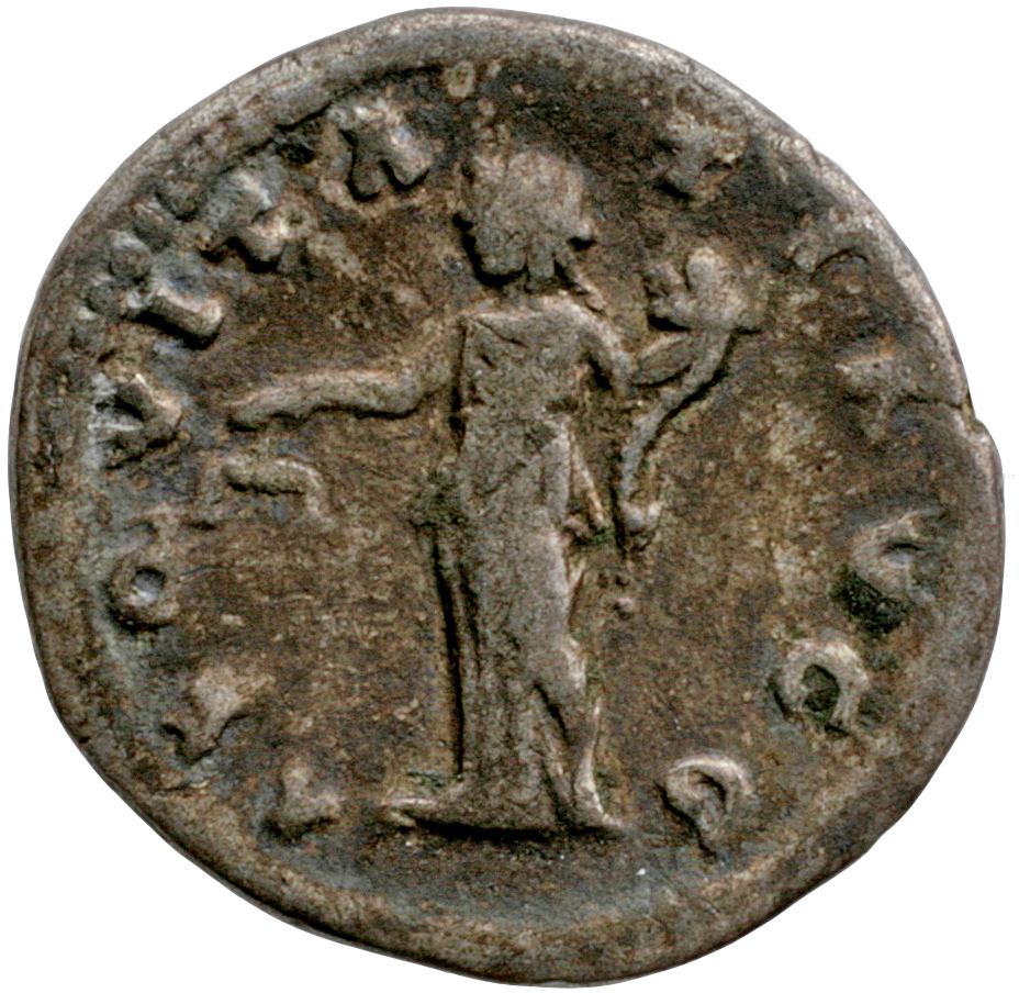 Septimius Severus reverse — Aequitas, draped, standing left, holding scales in right hand and cornucopiae in left hand