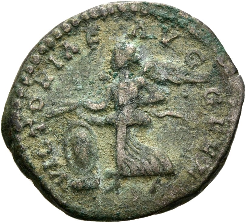 RIC IV Septimius Severus 516 Septimius Severus reverse — Victory, winged, draped, flying left, holding wreath in both hand...