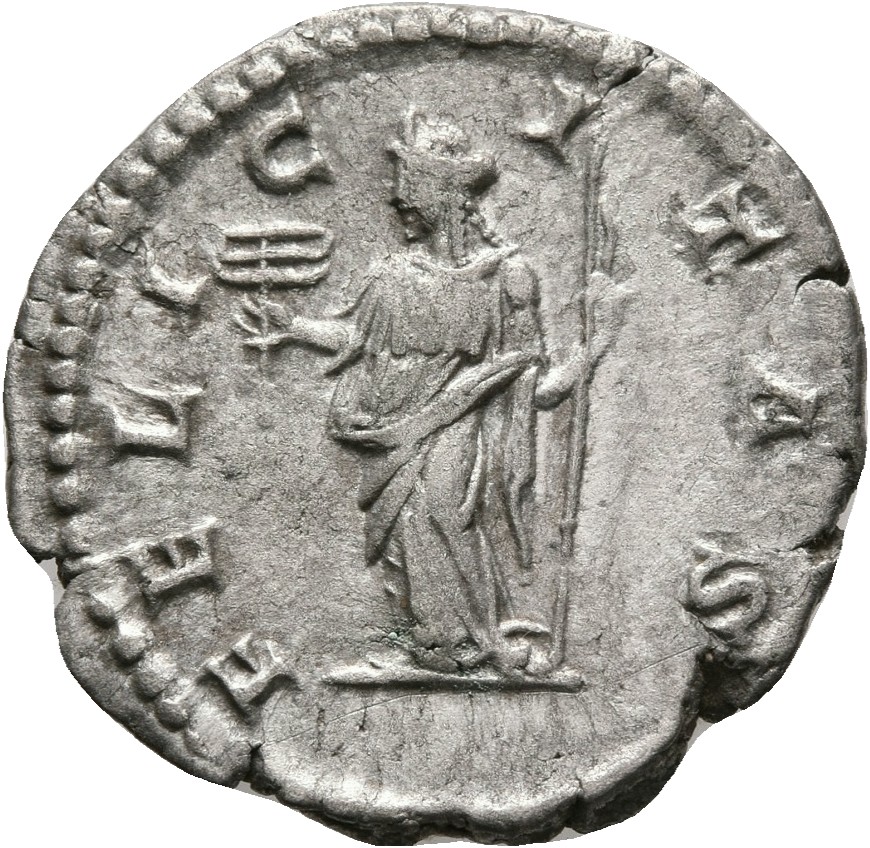 RIC IV Septimius Severus 551 Septimius Severus reverse, Felicitas, draped, standing left, holding caduceus in right hand a...