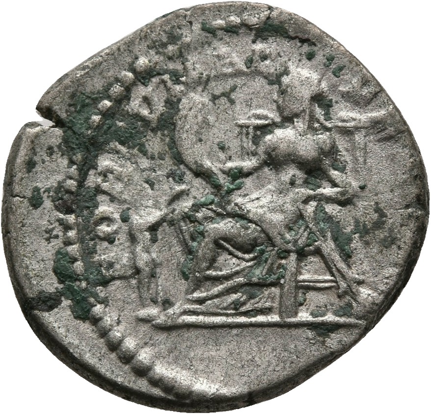 RIC IV Septimius Severus 554 (denarius) Septimius Severus reverse, Fortuna, draped, seated left on low seat, holding cornu...