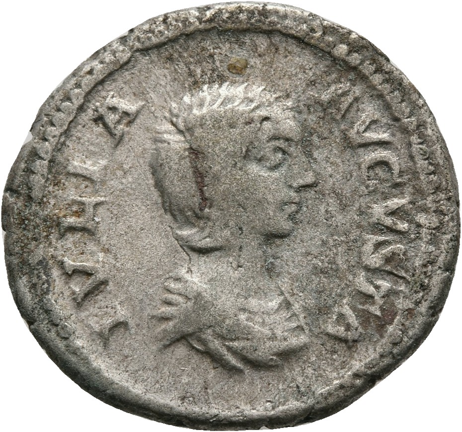 RIC IV Septimius Severus 557 Septimius Severus obverse, Bust of Julia Domna, hair waved and coiled at back, draped, right