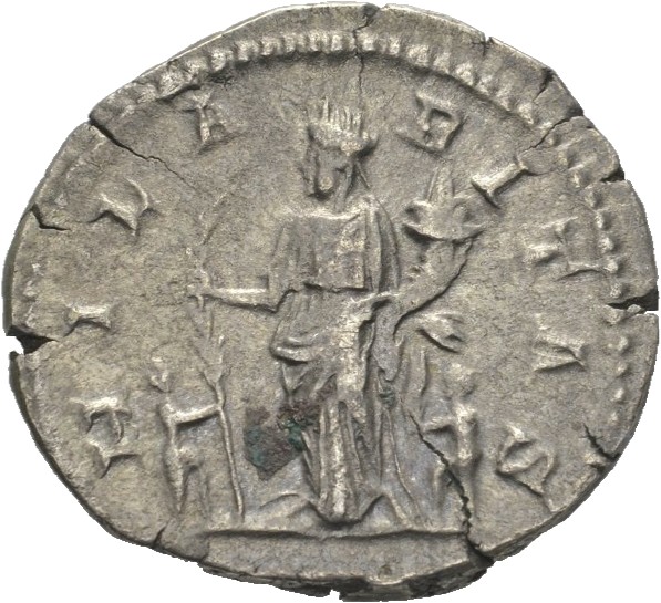 RIC IV Septimius Severus 557 Septimius Severus reverse, Hilaritas, draped, standing left, holding long palm in right hand ...