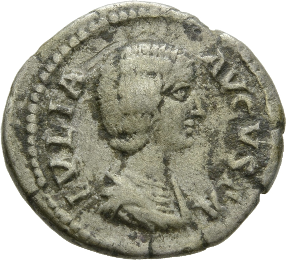 RIC IV Septimius Severus 559 (denarius) Septimius Severus obverse, Bust of Julia Domna, hair waved and coiled at back, dra...