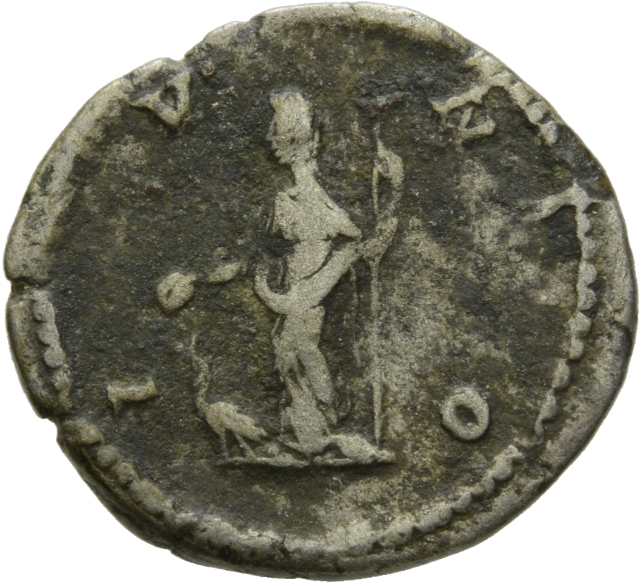 RIC IV Septimius Severus 559 (denarius) Septimius Severus reverse, Juno, veiled, draped, standing left, holding patera in ...