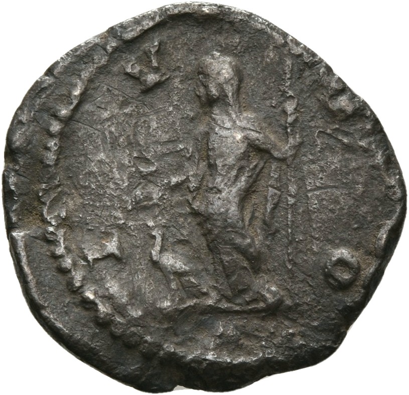 RIC IV Septimius Severus 559 (denarius) Septimius Severus reverse, Juno, veiled, draped, standing left, holding patera in ...