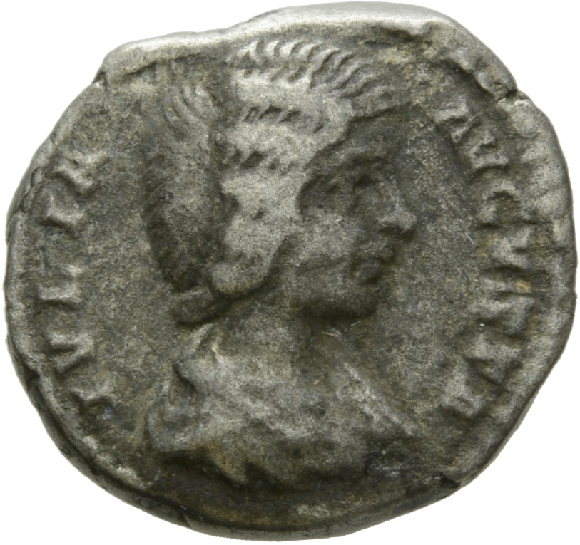 RIC IV Septimius Severus 561 (denarius) Septimius Severus obverse, Bust of Julia Domna, hair waved and coiled at back, dra...