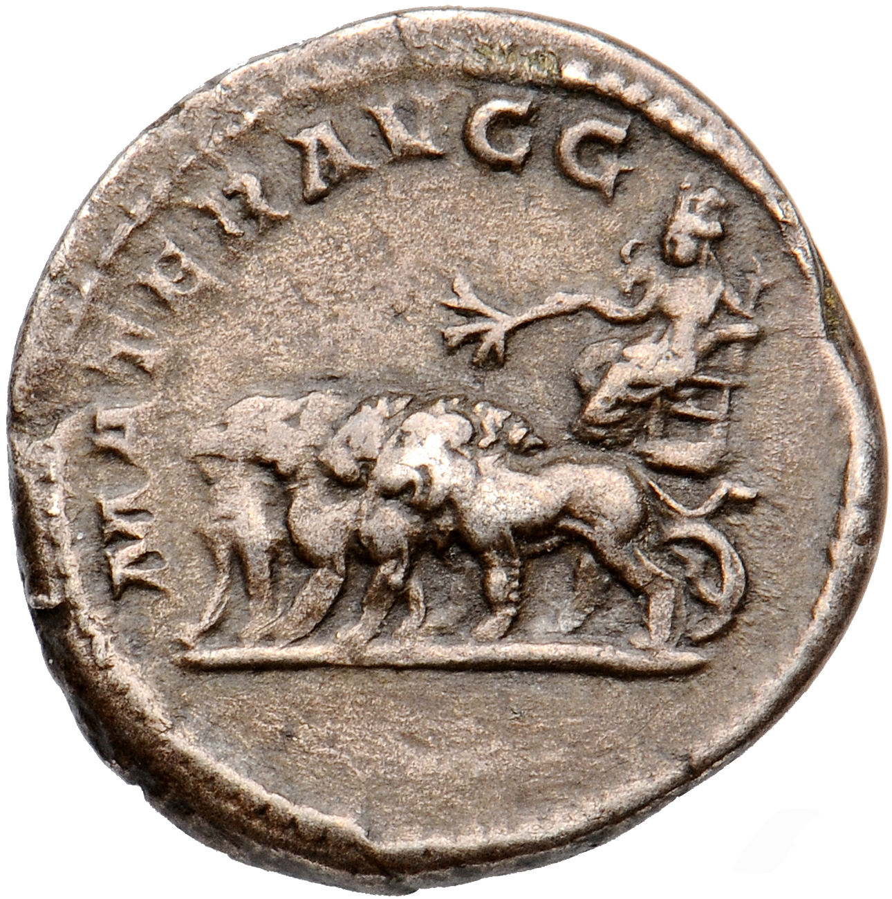 RIC IV Septimius Severus 562 (denarius) Septimius Severus reverse, Julia Domna, towered (as Cybele), draped, seated left i...