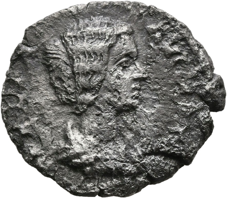 RIC IV Septimius Severus 566 (denarius) Septimius Severus obverse, Bust of Julia Domna, hair waved and coiled at back, dra...