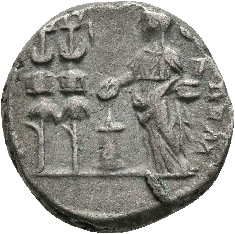 RIC IV Septimius Severus 567 (denarius) Septimius Severus reverse, Julia Domna, veiled, draped, standing left, sacrificing...
