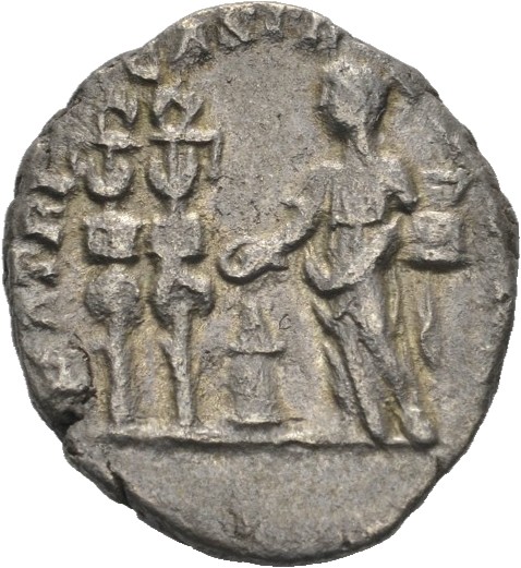 RIC IV Septimius Severus 567 (denarius) Septimius Severus reverse, Julia Domna, veiled, draped, standing left, sacrificing...