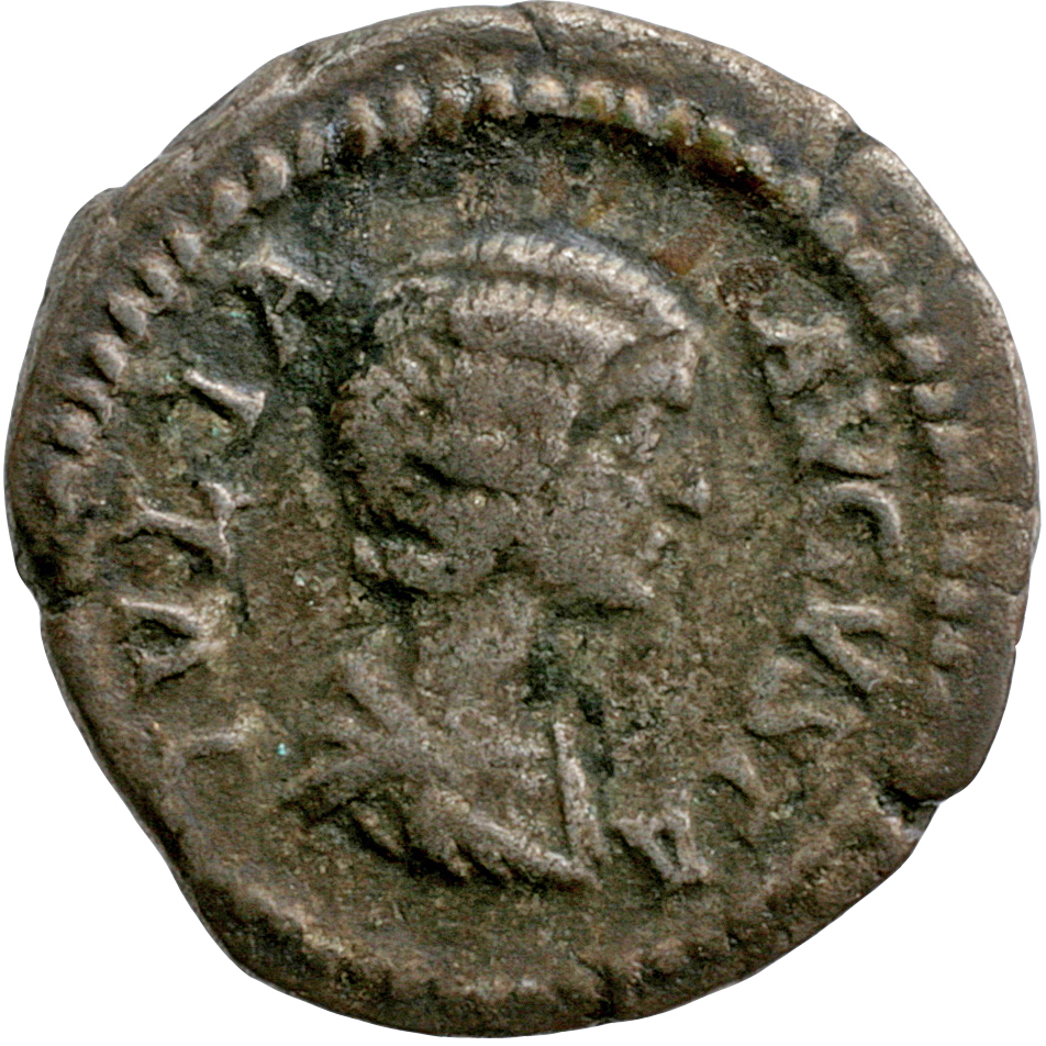 RIC IV Septimius Severus 572 (denarius) Septimius Severus obverse, Bust of Julia Domna, hair waved and coiled at back, dra...