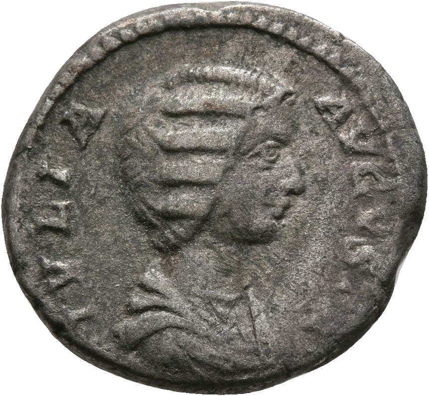 RIC IV Septimius Severus 574 Septimius Severus obverse, Bust of Julia Domna, hair waved and coiled at back, draped, right