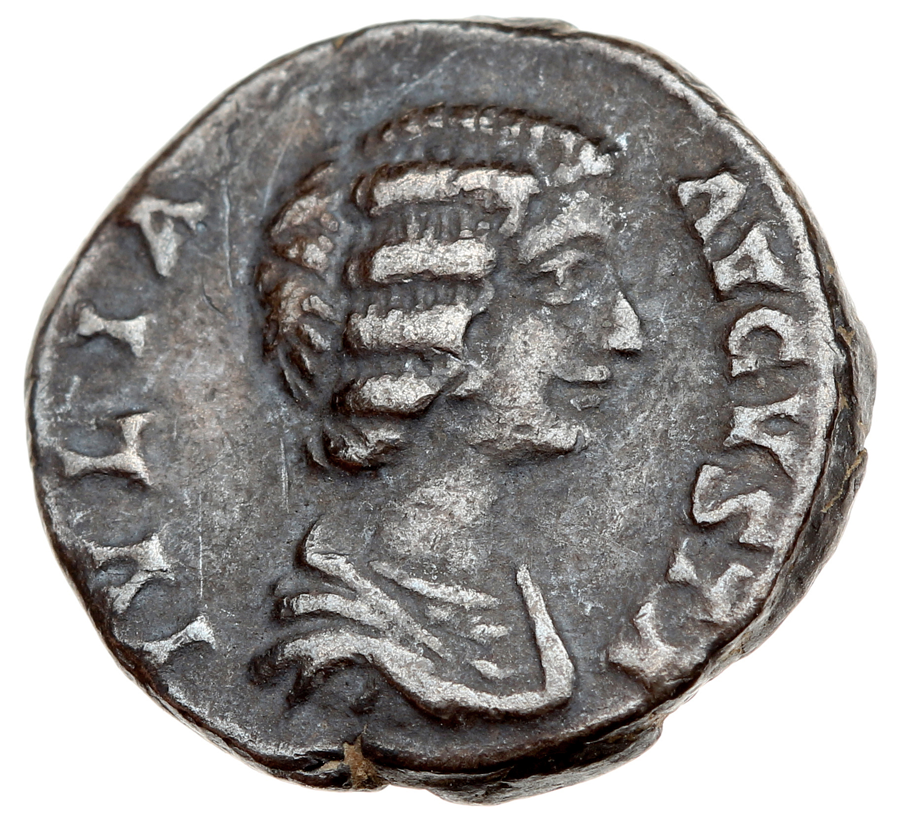 RIC IV Septimius Severus 574 Septimius Severus obverse, Bust of Julia Domna, hair waved and coiled at back, draped, right