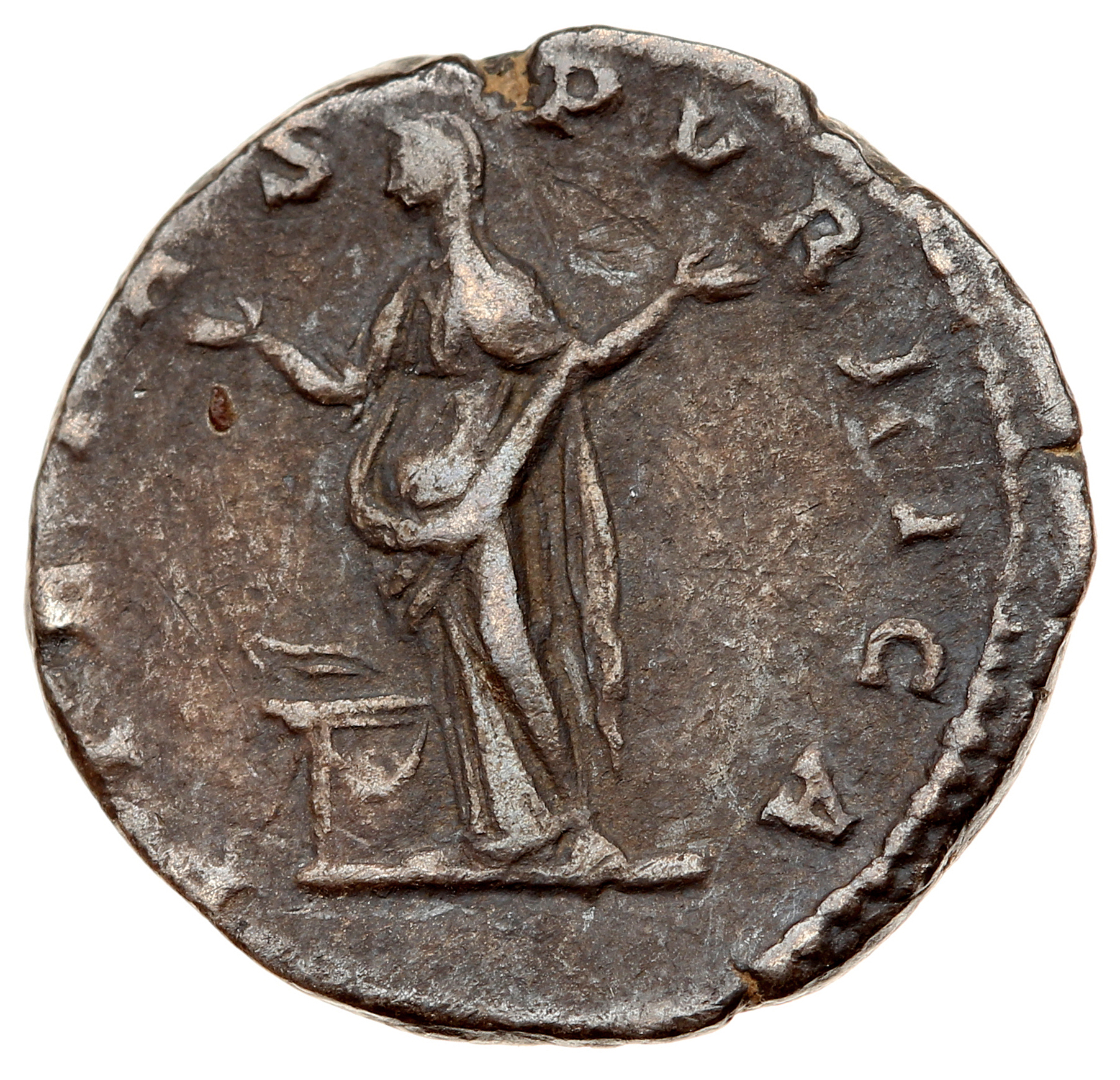 RIC IV Septimius Severus 574 Septimius Severus reverse, Pietas, veiled, draped, standing front, head left, at altar, raisi...