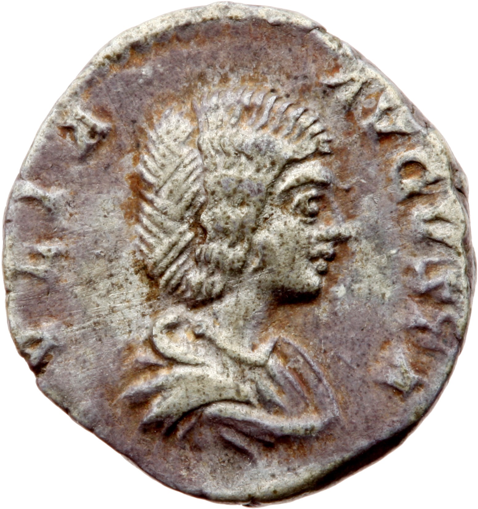 RIC IV Septimius Severus 576 (denarius) Septimius Severus obverse, Bust of Julia Domna, hair waved and coiled at back, dra...