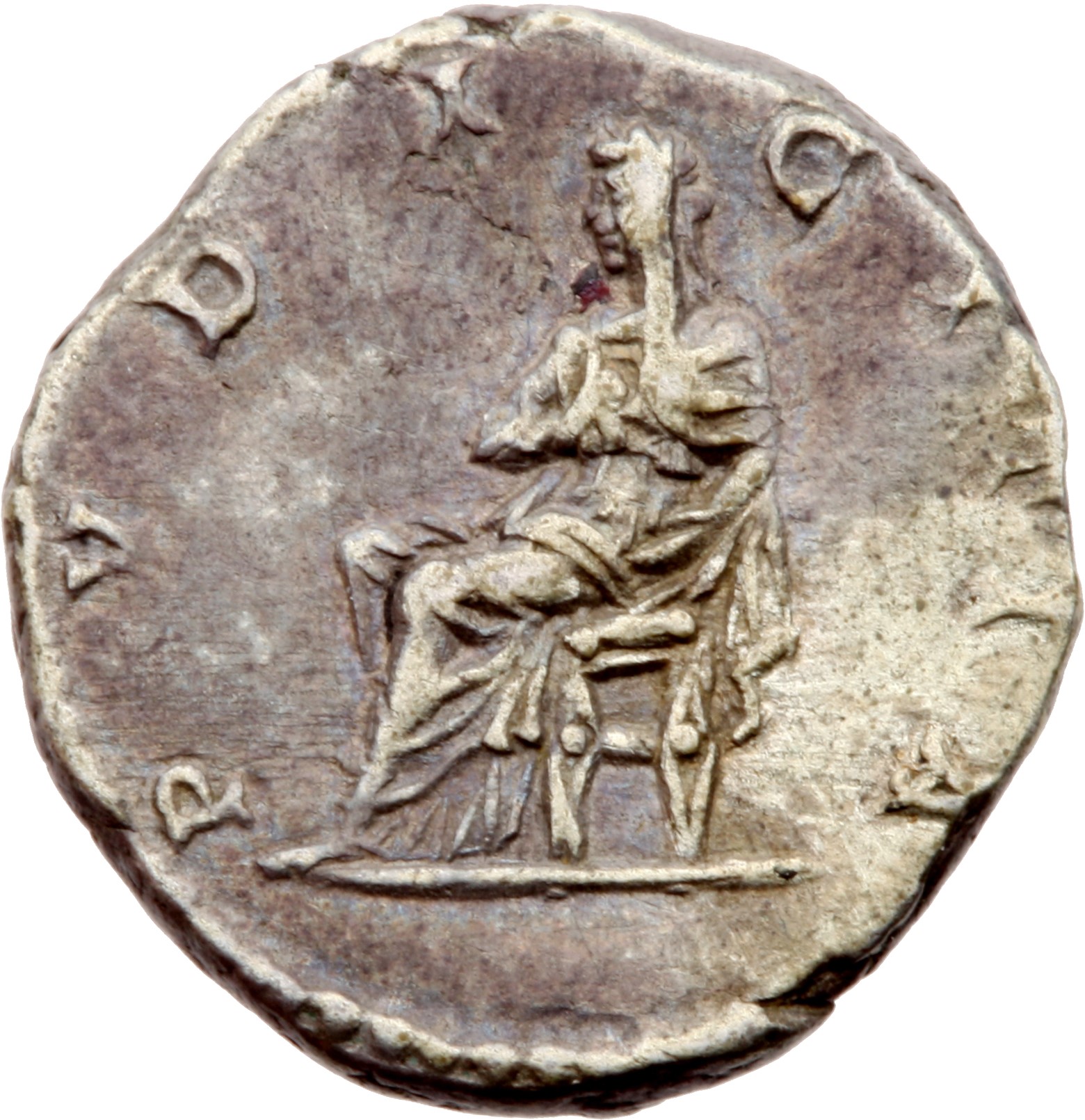 RIC IV Septimius Severus 576 (denarius) Septimius Severus reverse, Pudicitia, veiled, draped, seated left, resting right h...