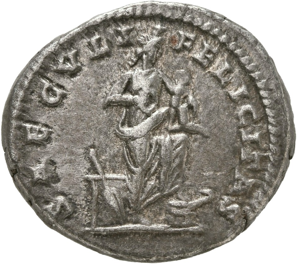 RIC IV Septimius Severus 577 (denarius) Septimius Severus reverse, Isis, wearing peaked head-dress, standing right, left f...