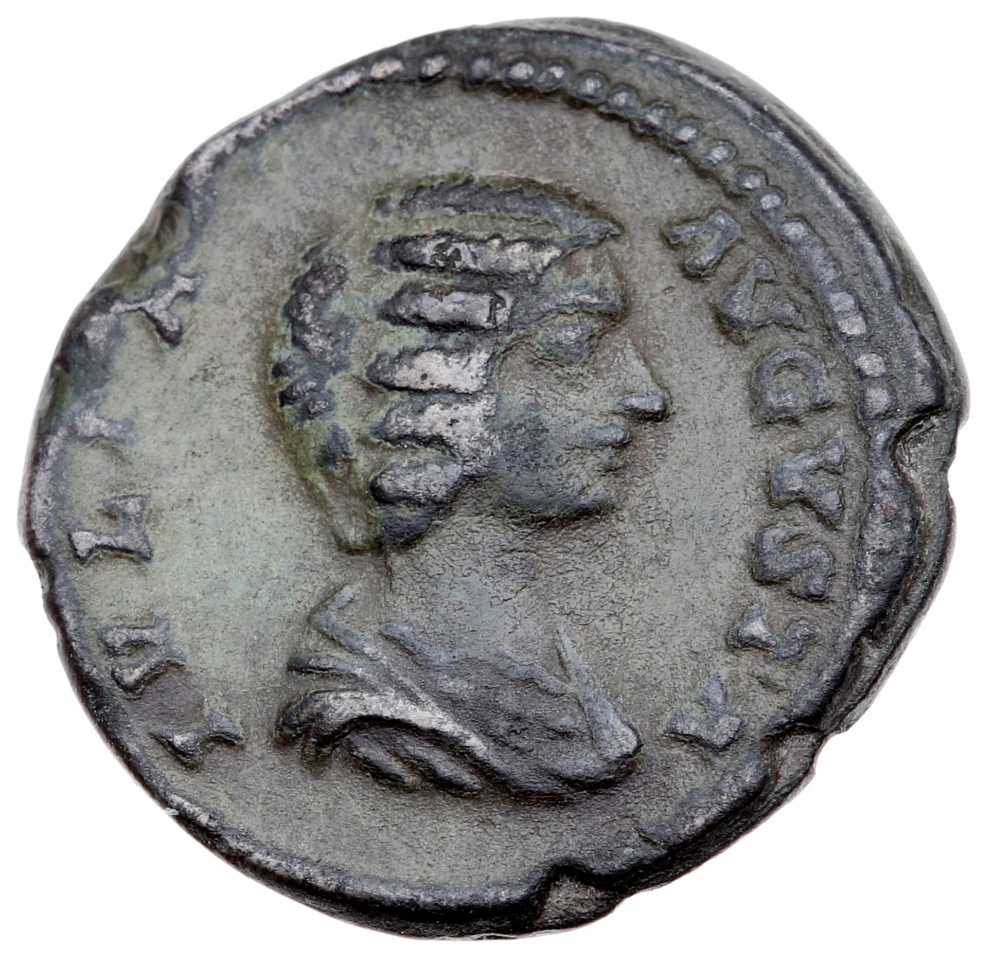 RIC IV Septimius Severus 577 (denarius) Septimius Severus obverse, Bust of Julia Domna, hair waved and coiled at back, dra...