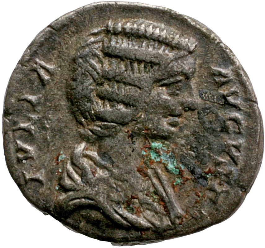 RIC IV Septimius Severus 587 Septimius Severus obverse, Bust of Julia Domna, hair waved and coiled at back, draped, right