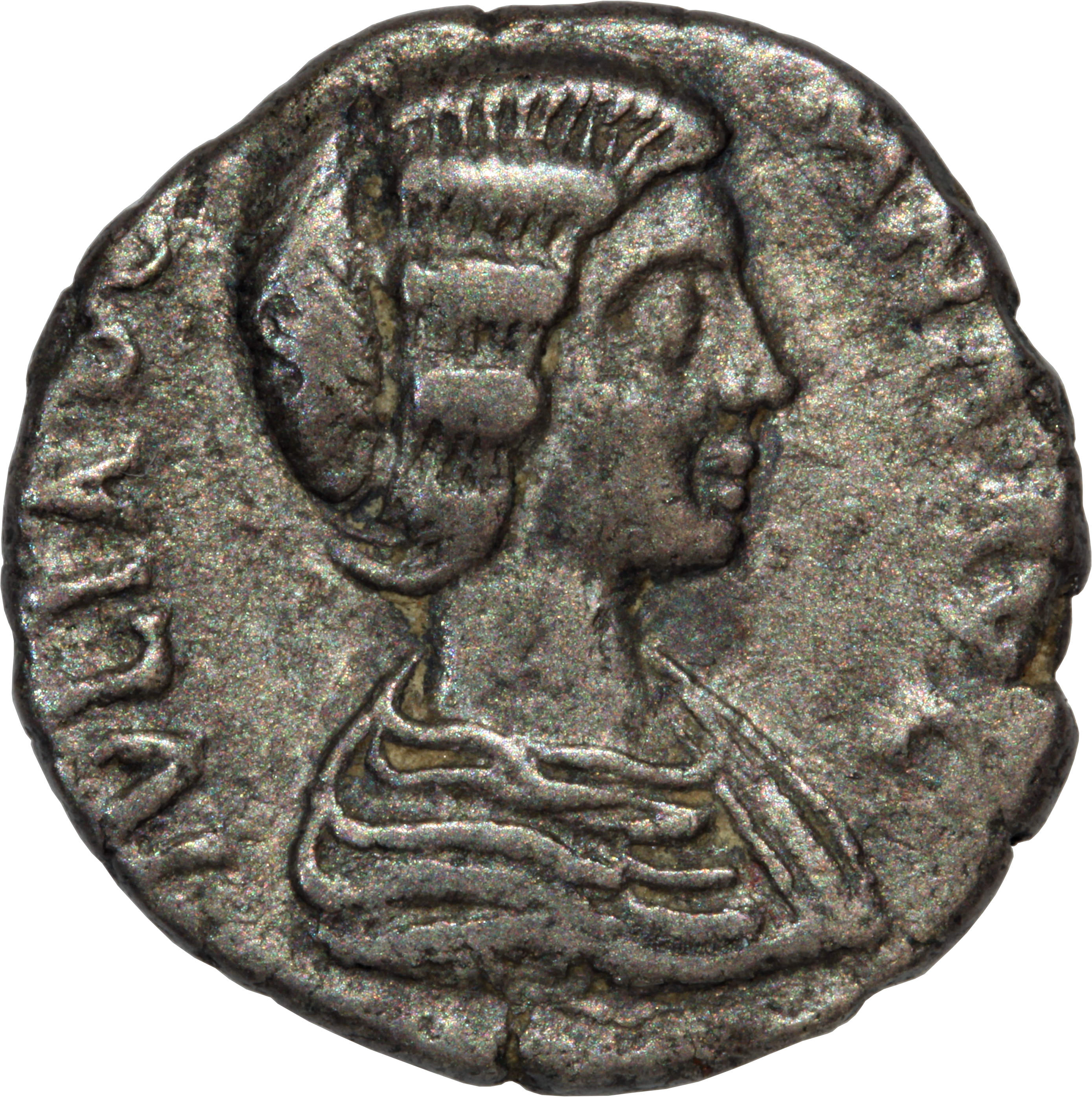 RIC IV Septimius Severus 610 Septimius Severus obverse, Bust of Julia Domna, hair waved and coiled at back, draped, right