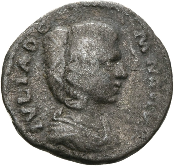 RIC IV Septimius Severus 624 Septimius Severus obverse, Bust of Julia Domna, hair waved and coiled at back, draped, right