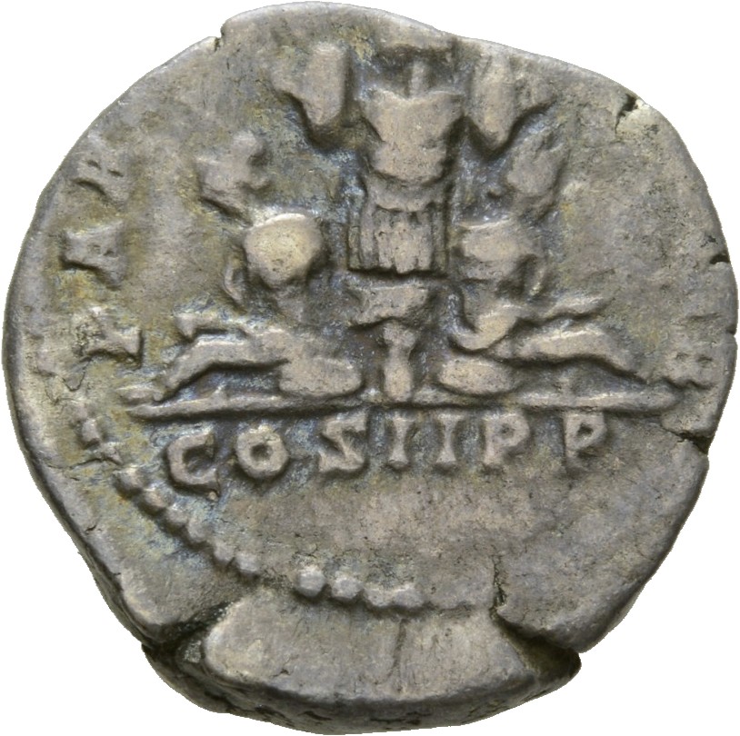 RIC IV Septimius Severus 63 Septimius Severus reverse, Two captives, each wearing pointed cap, draped to ankles and bound,...
