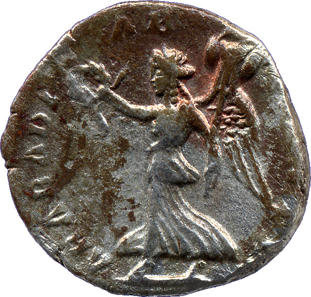 RIC IV Septimius Severus 63A Septimius Severus reverse, Victory, winged, draped, advancing left, holding wreath in extende...