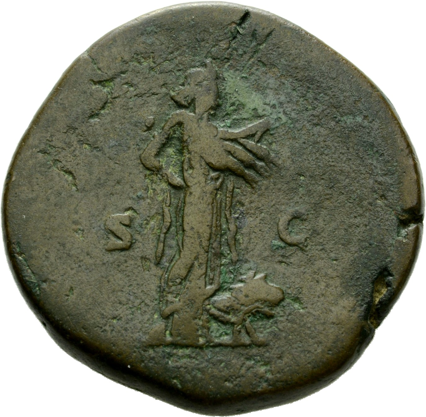 RIC IV Septimius Severus 668a Septimius Severus reverse, Africa, in elephant-skin head-dress, draped, standing right, hold...