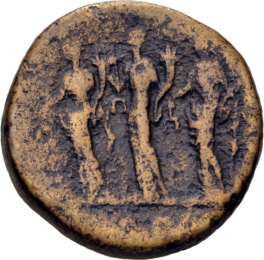 RIC IV Septimius Severus 670d Septimius Severus reverse, The three Monetae, all draped, standing left, each holding scales...
