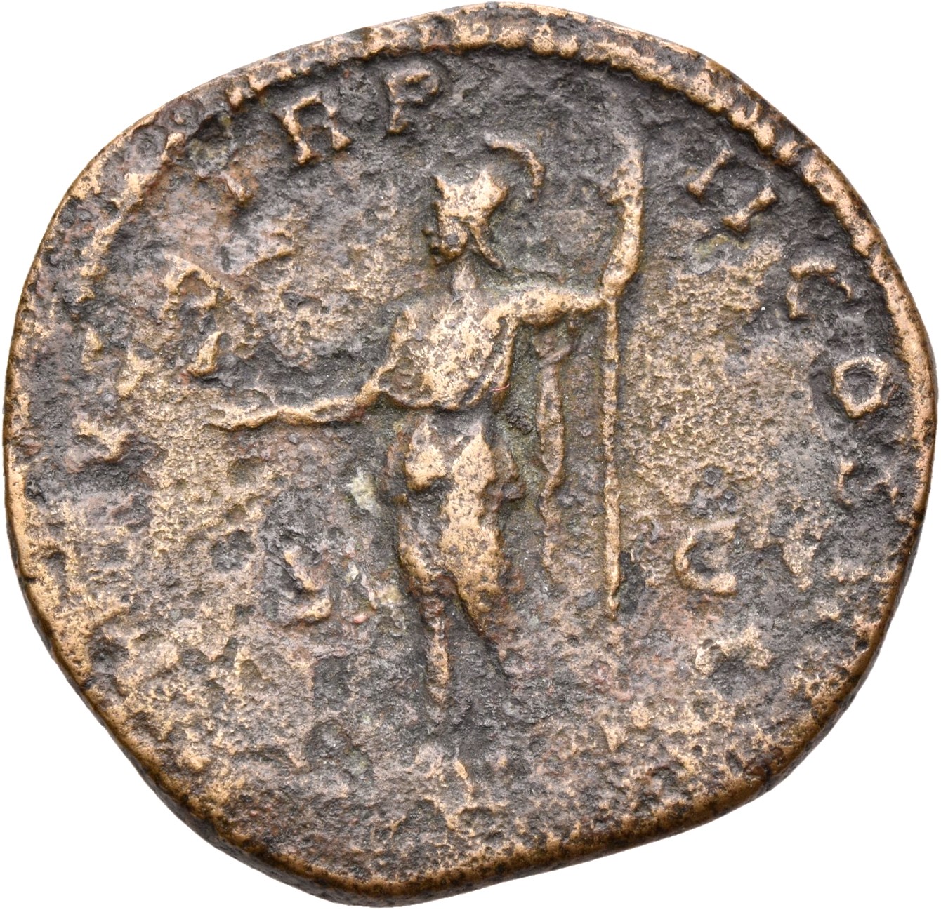 RIC IV Septimius Severus 673a Septimius Severus reverse, Virtus, helmeted, draped, standing left, holding Victory in exten...