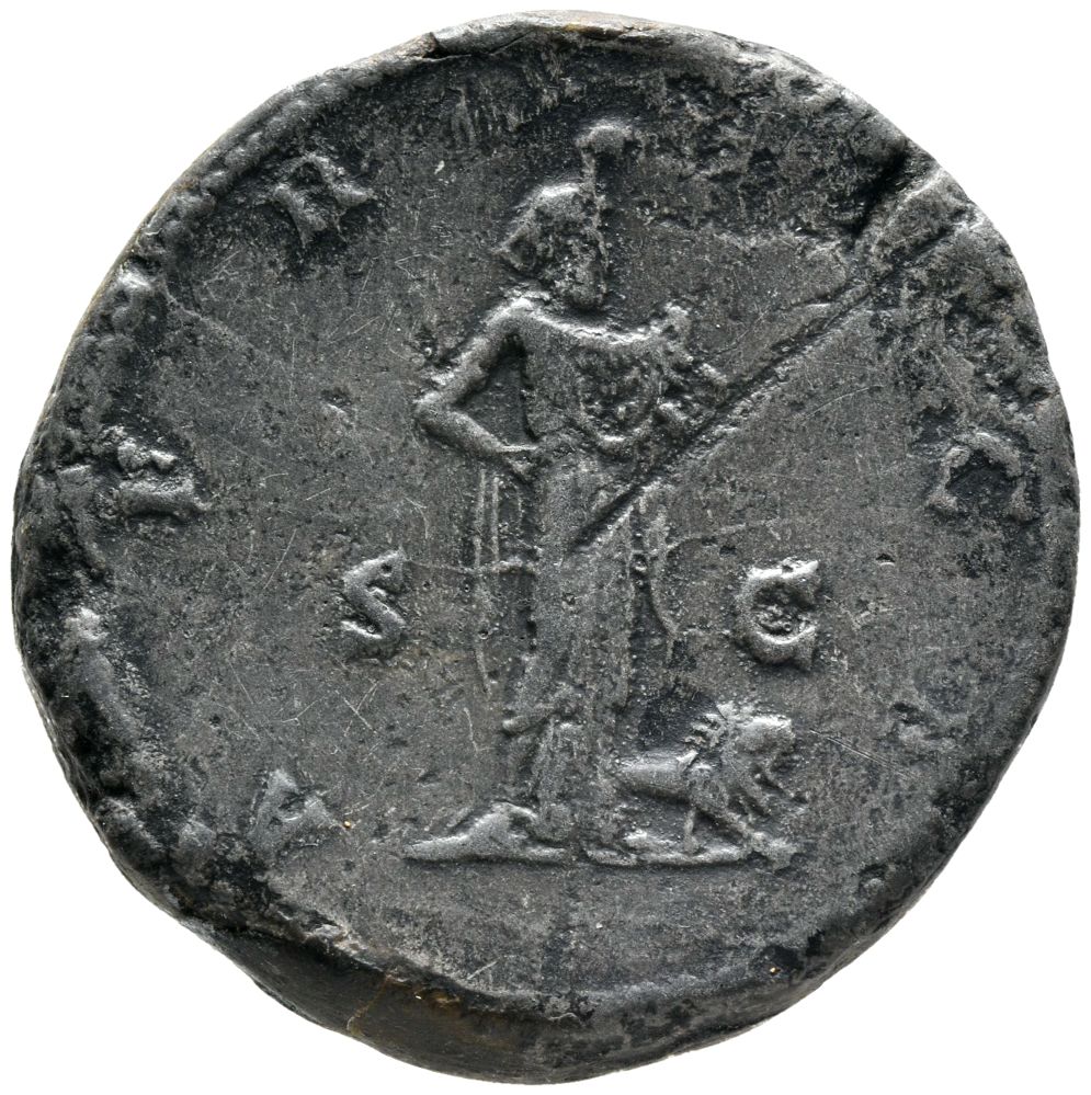 RIC IV Septimius Severus 676d Septimius Severus reverse, Africa, in elephant-skin head-dress, draped, standing right, hold...