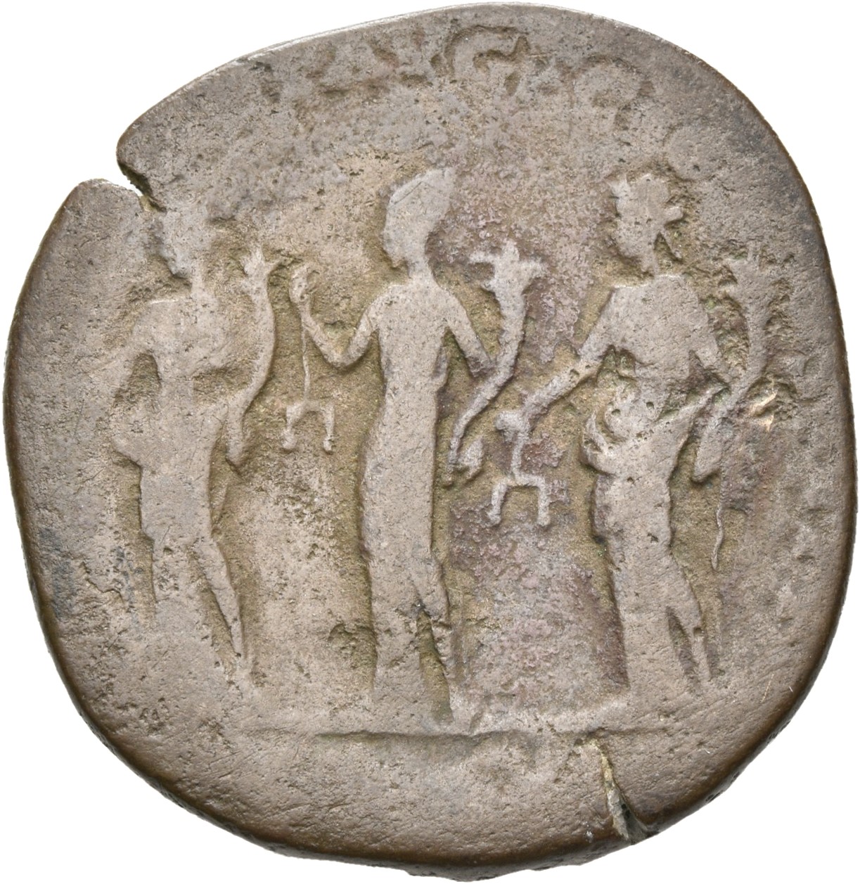 RIC IV Septimius Severus 678a Septimius Severus reverse, The three Monetae, all draped, standing left, each holding scales...