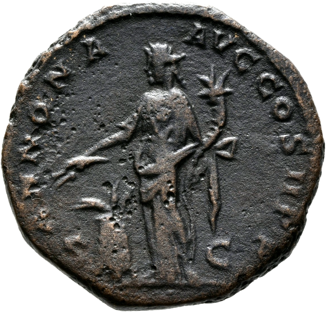 RIC IV Septimius Severus 681 Septimius Severus reverse, Annona, draped, standing left, holding corn-ears in right hand and...