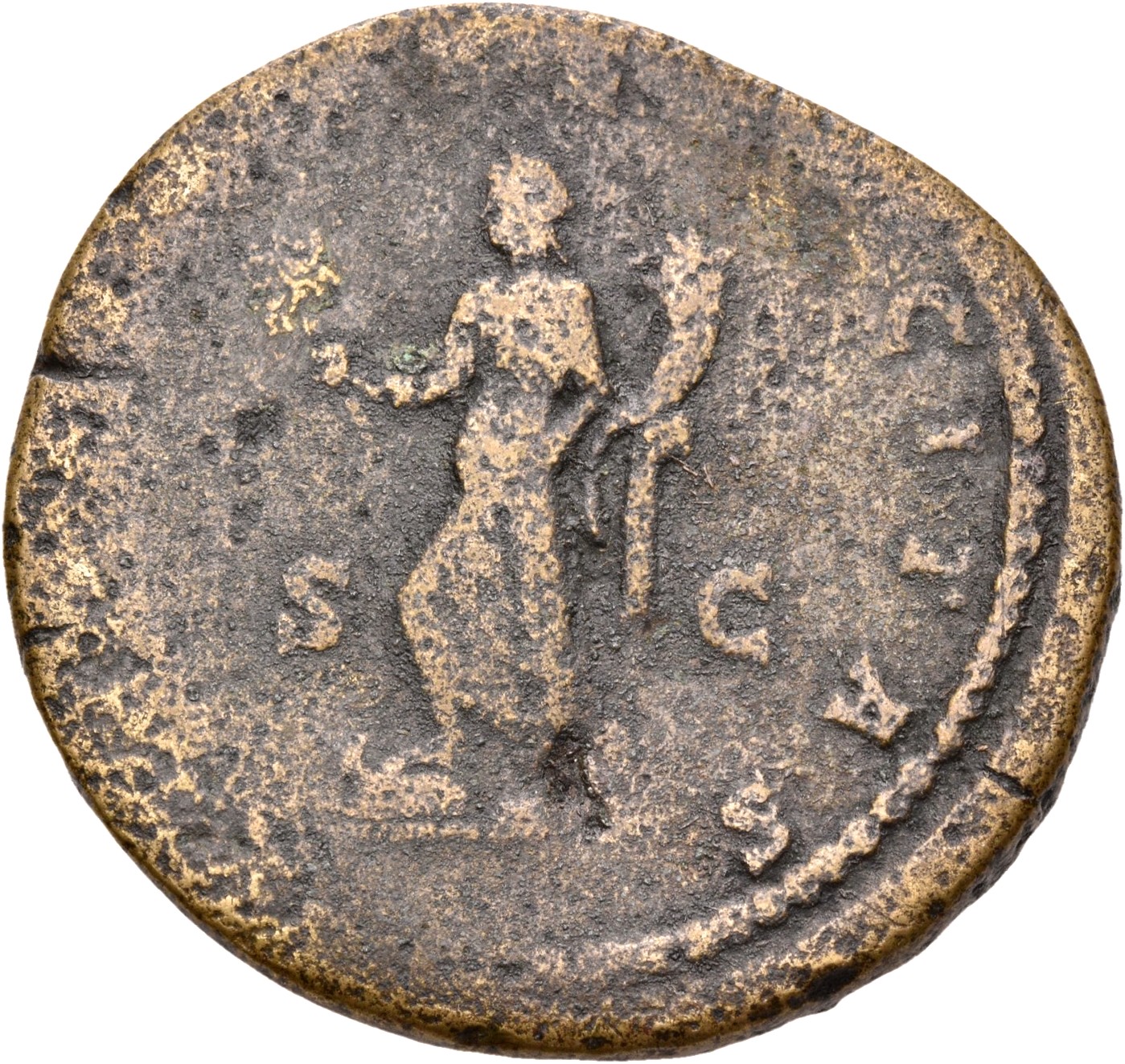 RIC IV Septimius Severus 692A Septimius Severus reverse, Felicitas, draped, standing left, foot on prow, holding caduceus ...