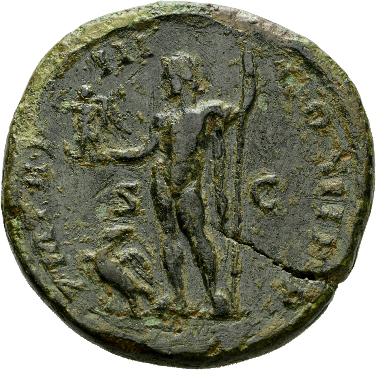 RIC IV Septimius Severus 704b Septimius Severus reverse, Jupiter, naked except for cloak on shoulders, standing left, hold...