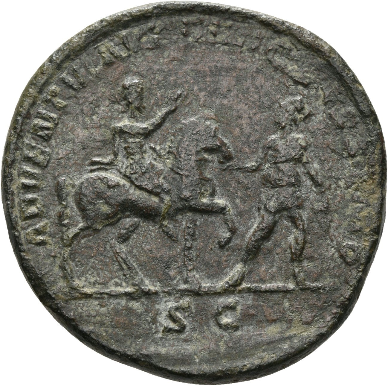 RIC IV Septimius Severus 719a Septimius Severus reverse, Septimius Severus, in military attire, on horse prancing right, r...