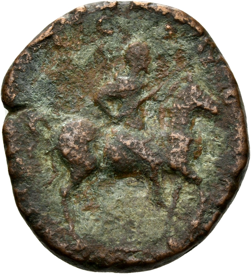 RIC IV Septimius Severus 728 Septimius Severus reverse, Septimius Severus, in military attire, on horse prancing right, ho...