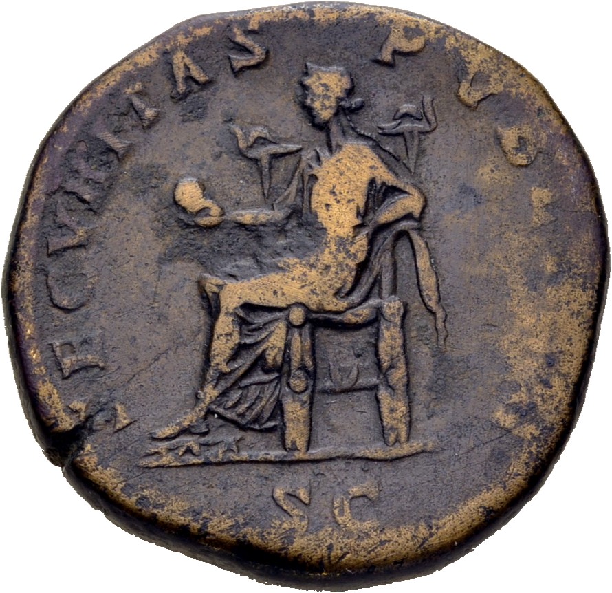 RIC IV Septimius Severus 729c Septimius Severus reverse, Securitas, draped, seated right, holding globe in extended right ...