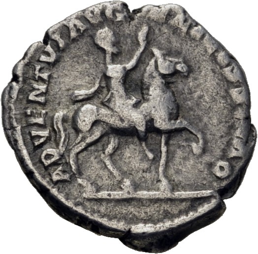 RIC IV Septimius Severus 74 Septimius Severus reverse, Septimius Severus, in military attire, on horse prancing right, rai...