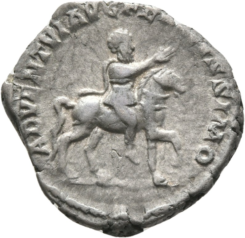 RIC IV Septimius Severus 74 Septimius Severus reverse, Septimius Severus, in military attire, on horse prancing right, rai...