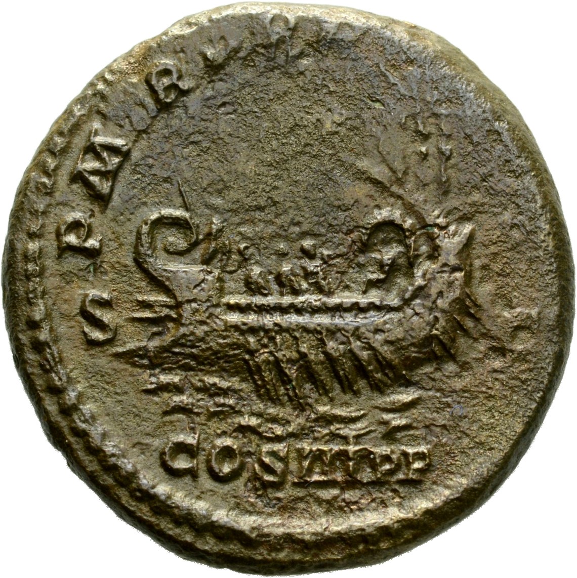 RIC IV Septimius Severus 771 Septimius Severus reverse, Galley, moving left, with steerman, rowers, captain and standards ...