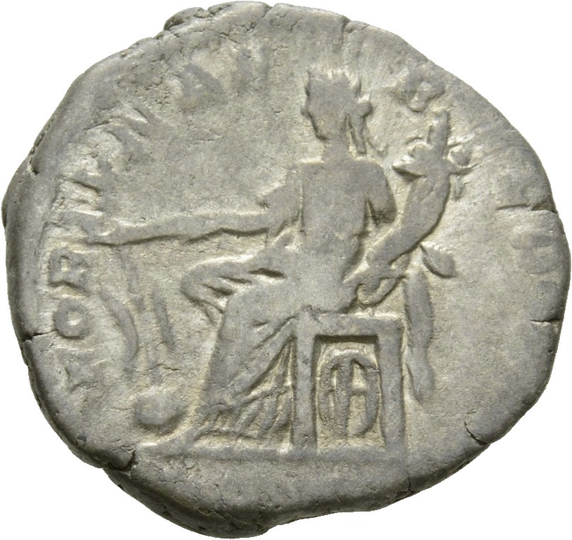 RIC IV Septimius Severus 78A Septimius Severus reverse, Fortuna, draped, seated left on low seat, holding rudder set on gl...