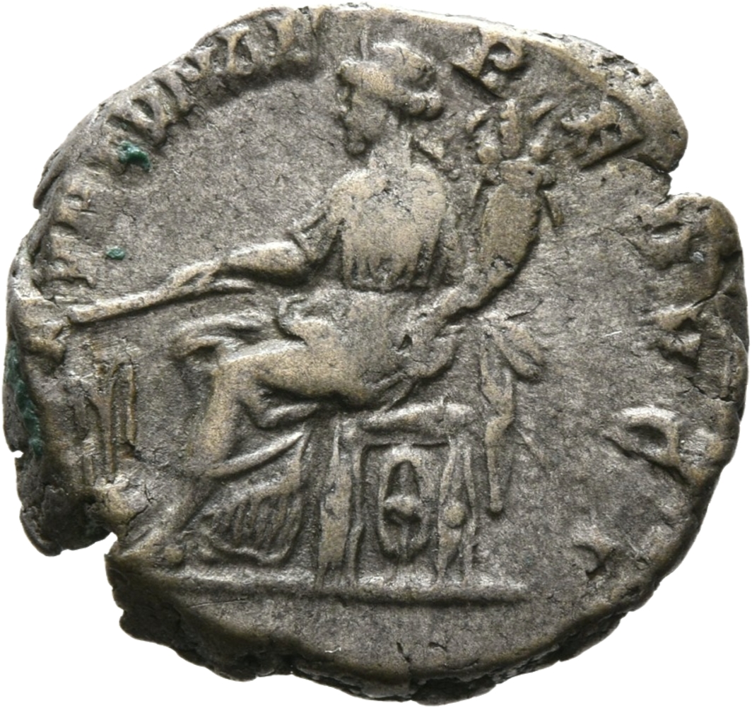 RIC IV Septimius Severus 78A Septimius Severus reverse, Fortuna, draped, seated left on low seat, holding rudder set on gl...