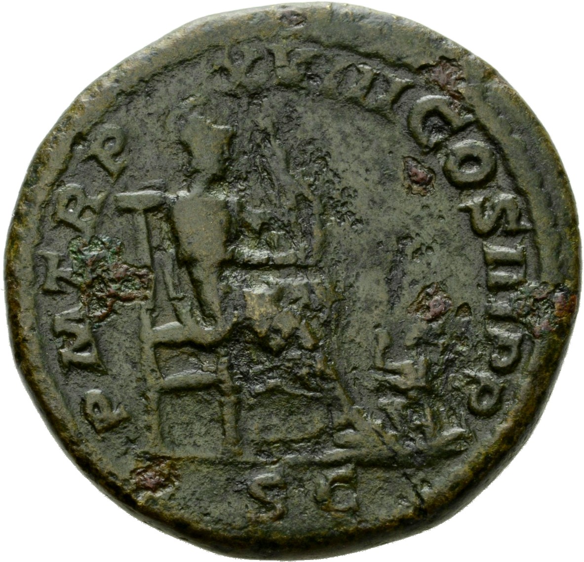 RIC IV Septimius Severus 802 Septimius Severus reverse, Roma, helmeted, draped, seated right on throne holding palladium i...