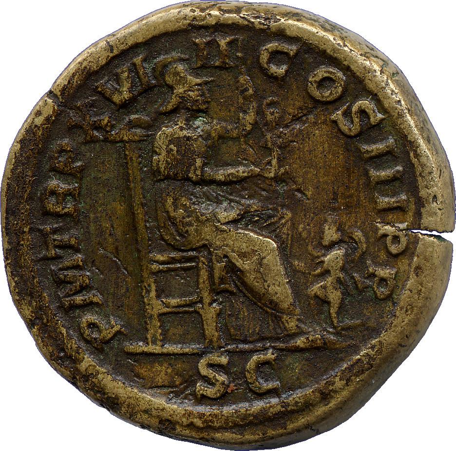 RIC IV Septimius Severus 802 Septimius Severus reverse, Roma, helmeted, draped, seated right on throne holding palladium i...