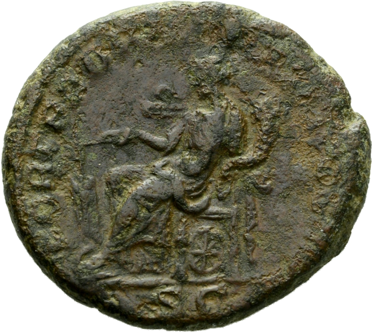 RIC IV Septimius Severus 810 Septimius Severus reverse, Fortuna, draped, seated left on low seat, holding rudder set on gl...