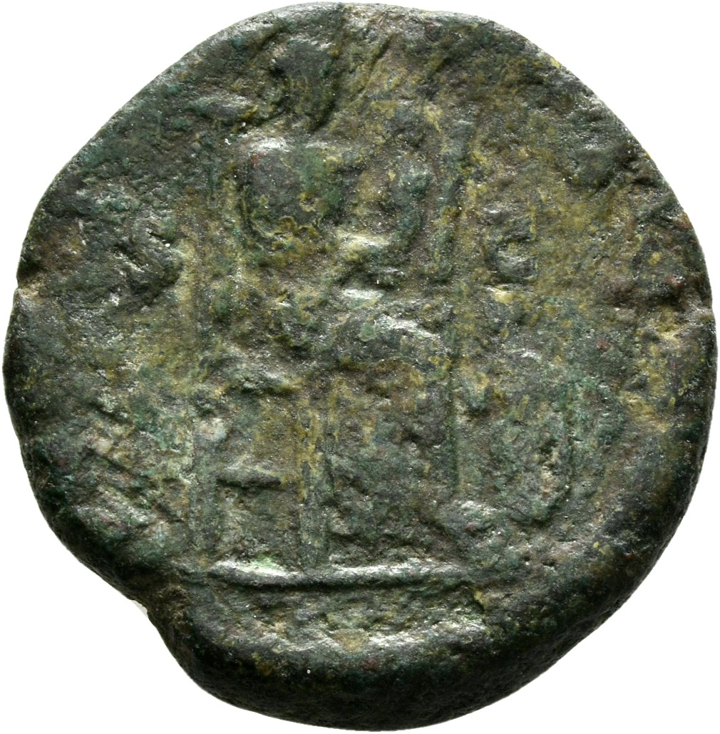 RIC IV Septimius Severus 844 (dupondius) Septimius Severus reverse, Fecunditas, draped, seated right on low seat, holding ...