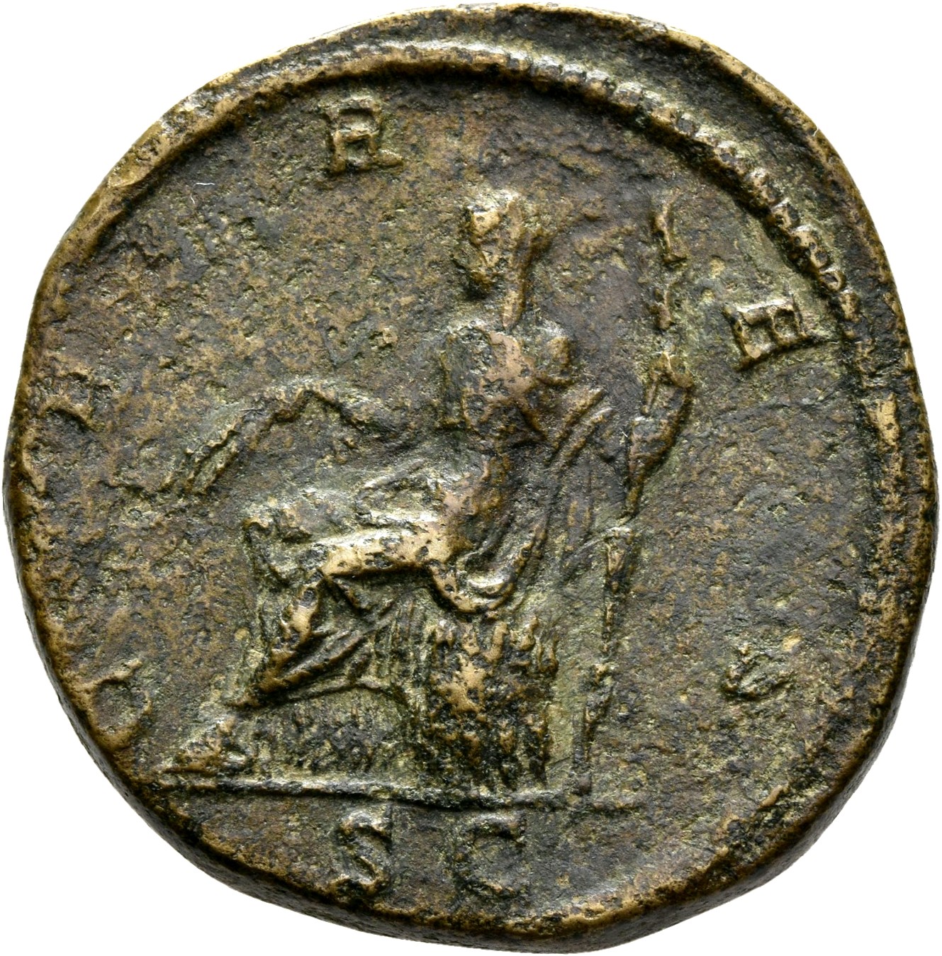 RIC IV Septimius Severus 849 Septimius Severus reverse, Ceres, draped, seated left on cista, holding corn-ears and torch; ...