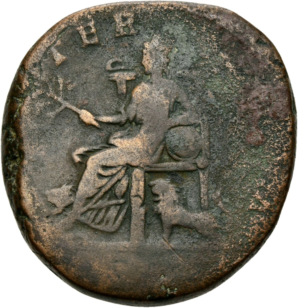 RIC IV Septimius Severus 859 Septimius Severus reverse, Cybele, towered, draped, seated left on throne, holding branch in ...