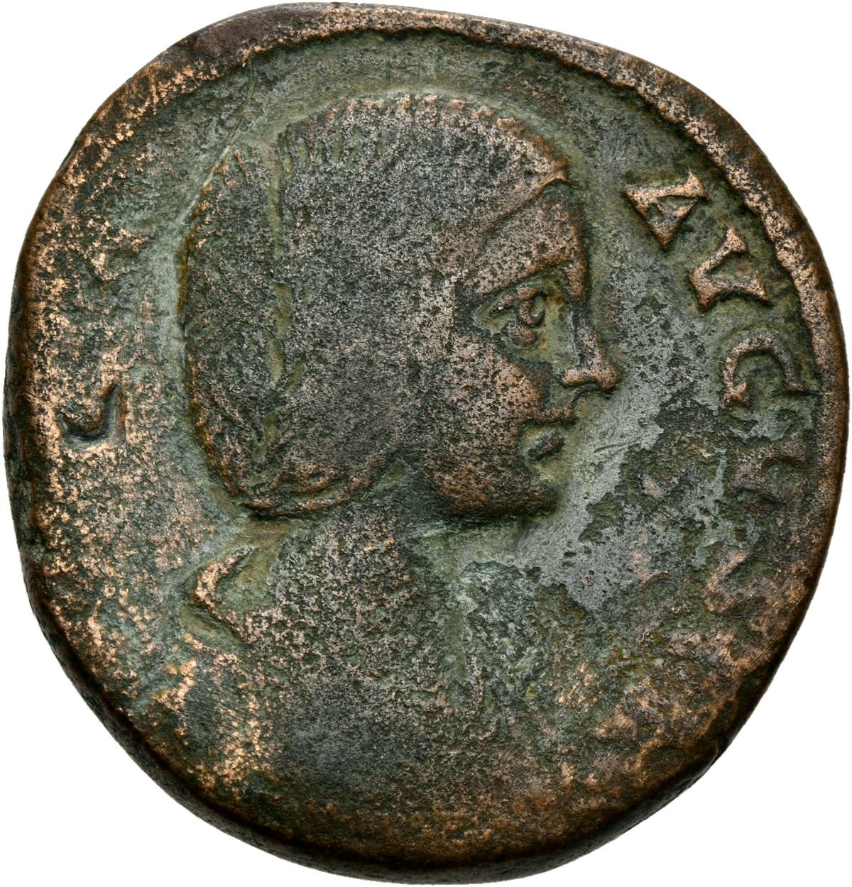 RIC IV Septimius Severus 859 Septimius Severus obverse, Bust of Julia Domna, hair waved and coiled at back, draped, right